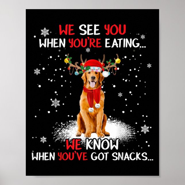 Poster Santa Golden Retriever Reindeer Light Christmas Pa (Devant)