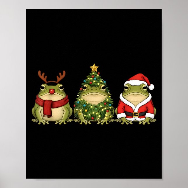 Poster Santa Green Frog Christmas Tree Frog Lover Animal  (Devant)