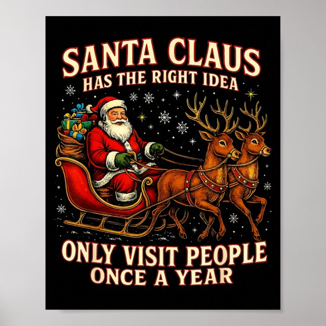 Poster Santa Has The Right Idea Funny Introvert Christmas (Devant)
