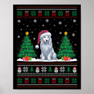 Poster Santa Hat Akbash Chien Noël Lumières Arbre Vilain
