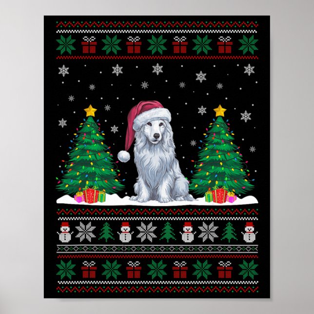 Poster Santa Hat Akbash Chien Noël Lumières Arbre Vilain (Devant)