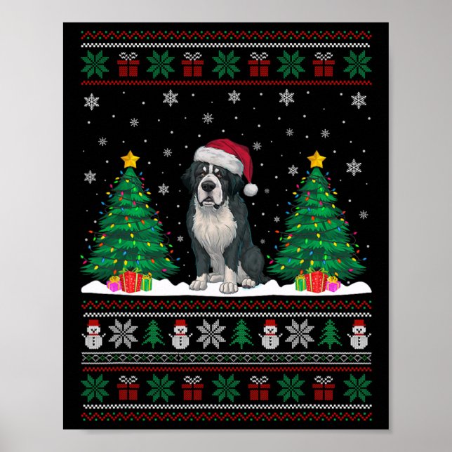 Poster Santa Hat Bernard Chien Noël Lumières Arbre S laid (Devant)
