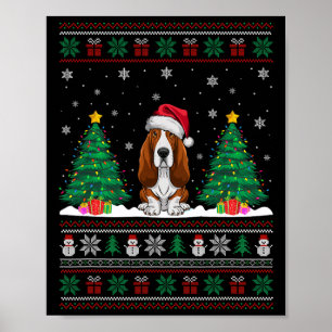 Poster Santa Hat Bet Hound Chien Xmas Arbre Lumières Swea