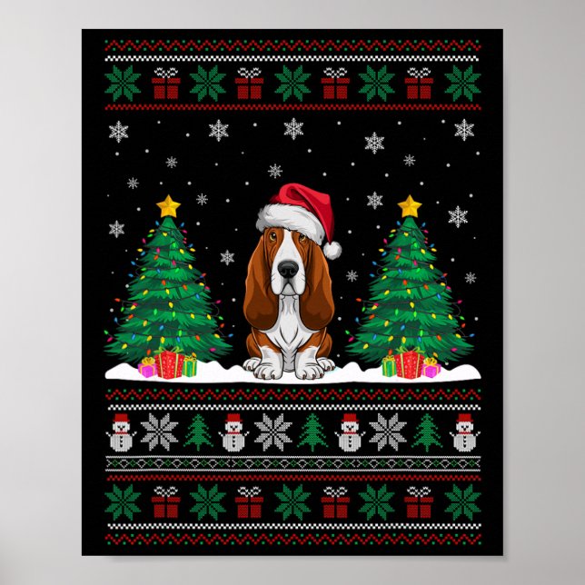 Poster Santa Hat Bet Hound Chien Xmas Arbre Lumières Swea (Devant)