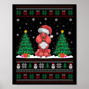 Poster Santa Hat Chien de caniche de Noël Lumières Arbre 