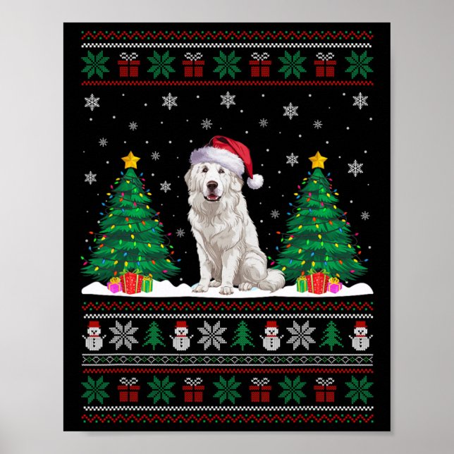 Poster Santa Hat Great Pyrenees Chien Xmas Les lumières d (Devant)