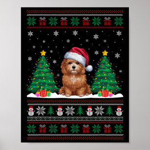 Poster Santa Hat Maltipod Chien de Noël Lumières des arbr