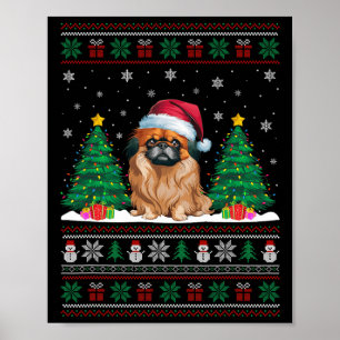 Poster Santa Hat Pekingese Chien Noël Lumières des arbres