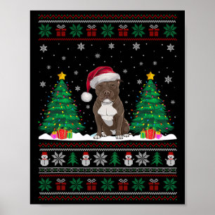 Poster Santa Hat Pitbull Chien de Noël Lumières Arbre S