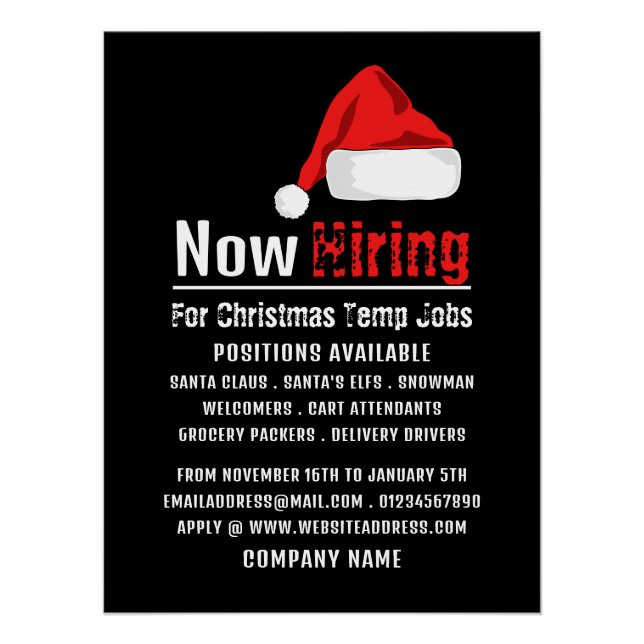 Poster Santa Hat, Recrutement Saisonnier Publicité (Devant)