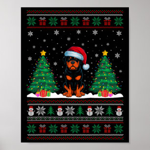Poster Santa Hat Rottweiler Chien Noël Arbre Lumière Ugl