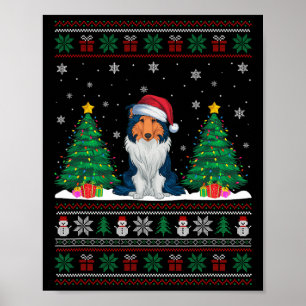 Poster Santa Hat Rough Collie Chien Xmas Les lumières de