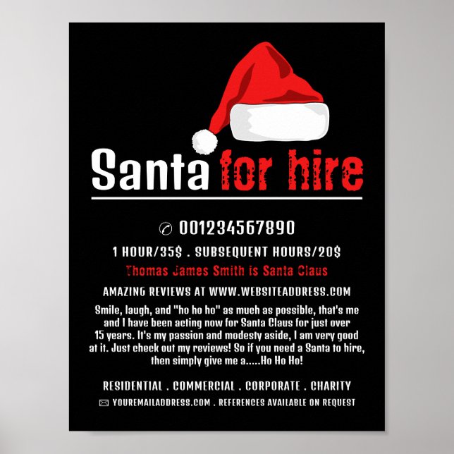 Poster Santa Hat, Santa Claus Entertainer Publicité (Devant)
