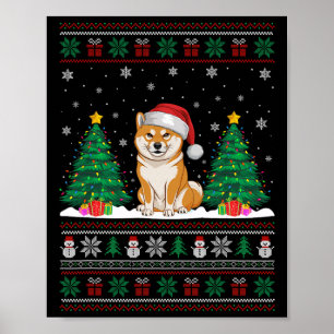 Poster Santa Hat Shiba Inu Chien Feux de Noël