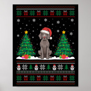 Poster Santa Hat Weimaraner Chien Christmas Tree Lumières