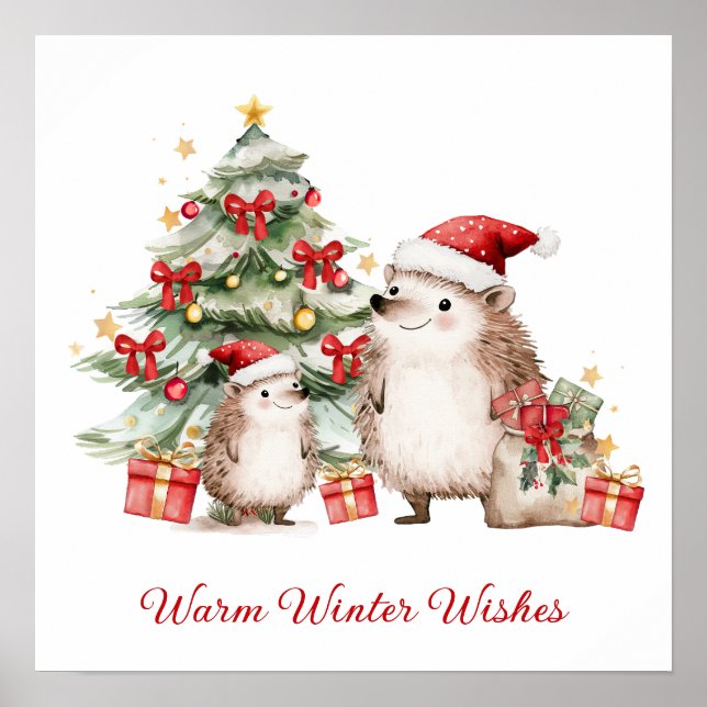 Poster Santa Hedgehog Christmas Wishes  (Devant)