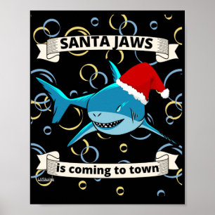 Poster SANTA JAWS IS COMING TO TOWN funny christmas shark