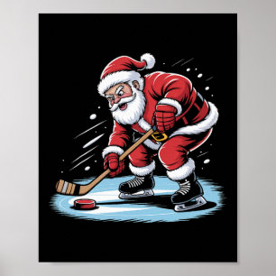 Poster Santa Joue au Hockey sur Glace Noël Amusant Sport