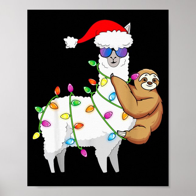 Poster Santa Llama Xmas Funny Llama Sloth Christmas  (Devant)