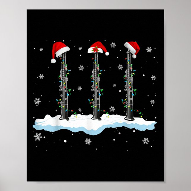 Poster Santa Oboe Christmas Lights Funny Oboe Lover  (Devant)