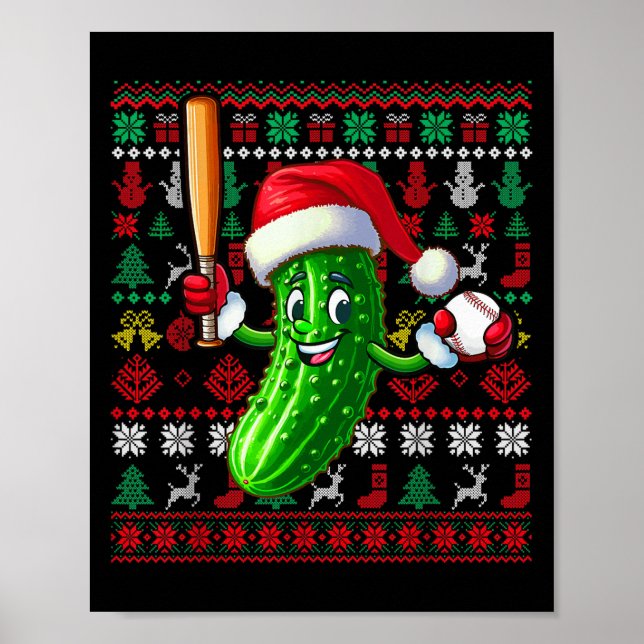 Poster Santa Pickle Playing Baseball Xmas Player Vegan Sw (Devant)