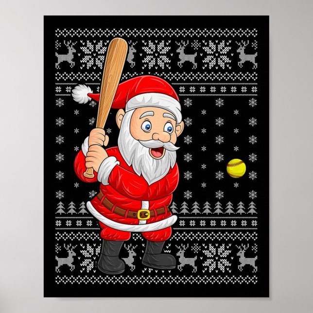 Poster Santa Playing Baseball Softball Ugly Christmas Swe (Devant)
