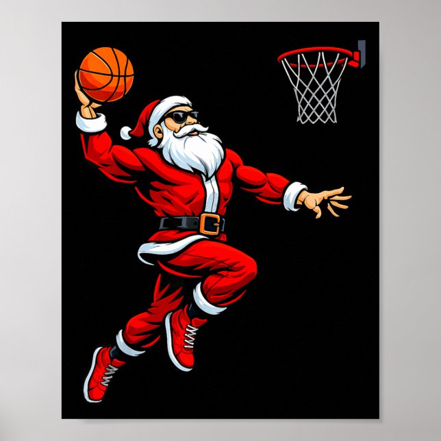 Poster Santa Playing Basketball Xmas Funny Christmas Bask (Devant)