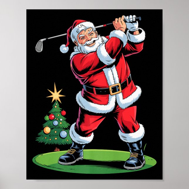 Poster Santa Playing Golf Funny Holiday Christmas Xmas Pa (Devant)