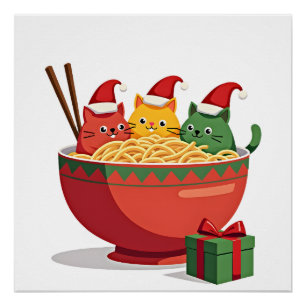 Poster Santa Ramen Cats Anime Noël Xmas Enfants Filles M