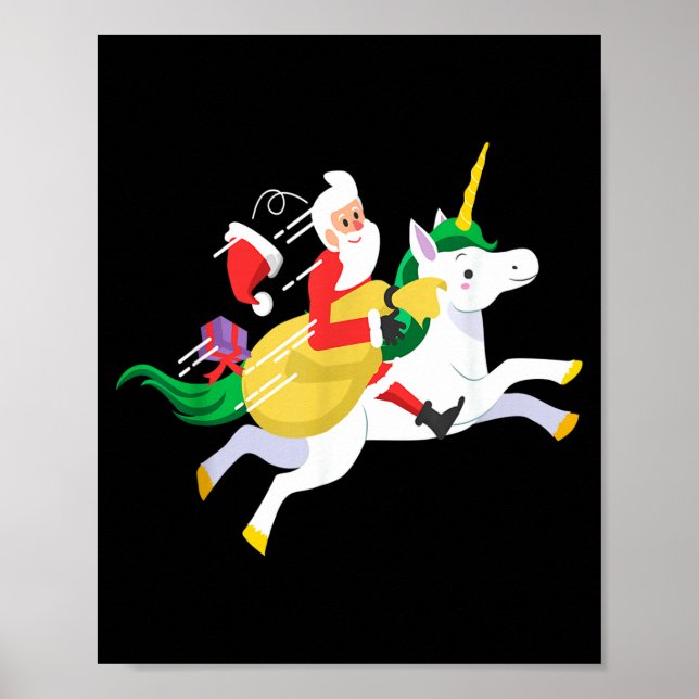 Poster Santa Riding A Unicorn Funny Christmas Gift  (Devant)