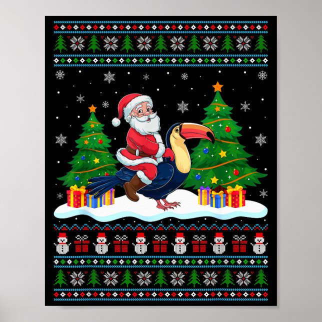 Poster Santa Riding Toucans Tree Lights Ugly Christmas Sw (Devant)