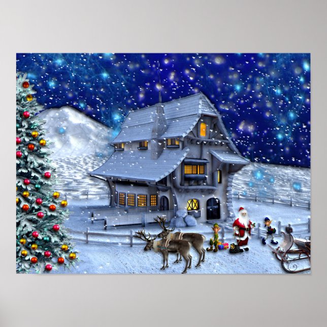 Poster Santa Rudolph Elf with Sled (Devant)