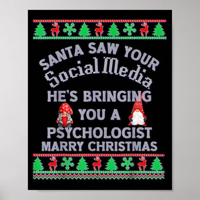 Poster Santa Saw Your Social Media Litical Ugly Christmas (Devant)