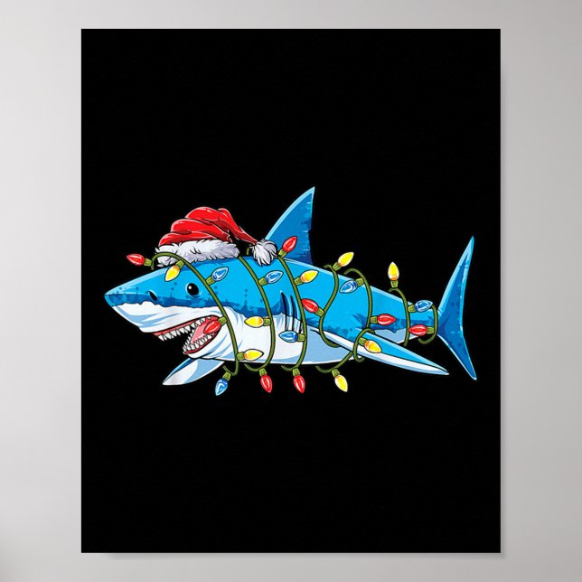 Poster Santa Shark Christmas Lights Sharkma Tree Xmas Bo (Devant)