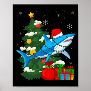 Poster Santa Shark Christmas Lights Sharkma Tree Xmas Bo