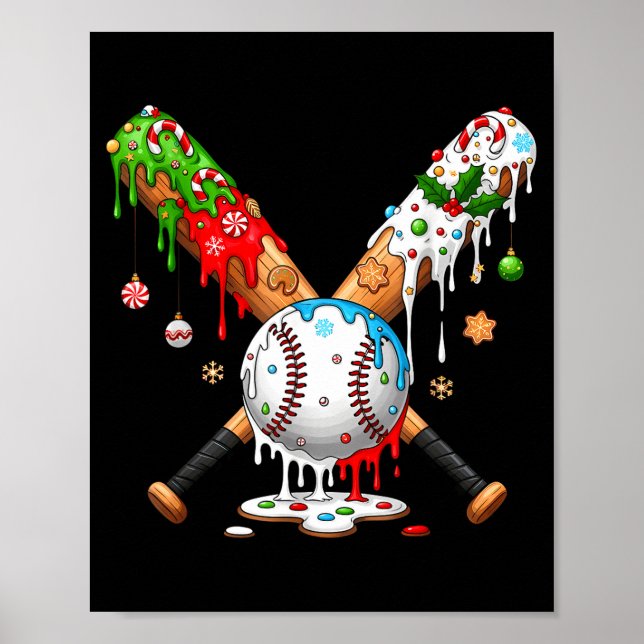 Poster Santa Srts Design For Men Boys Christmas Baseball  (Devant)