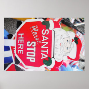 Poster Santa & Stop Here Sign