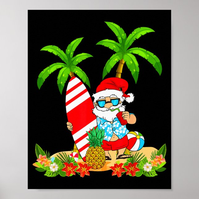 Poster Santa Summer Surfing Christmas In July Beach Vacat (Devant)