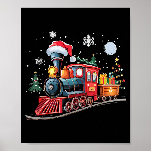 Poster Santa Train Lights Christmas Driving Xmas Boys Kid (Devant)