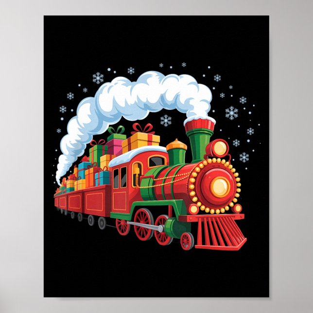 Poster Santa Train Lights Snow Christmas Funny Winter Hol (Devant)
