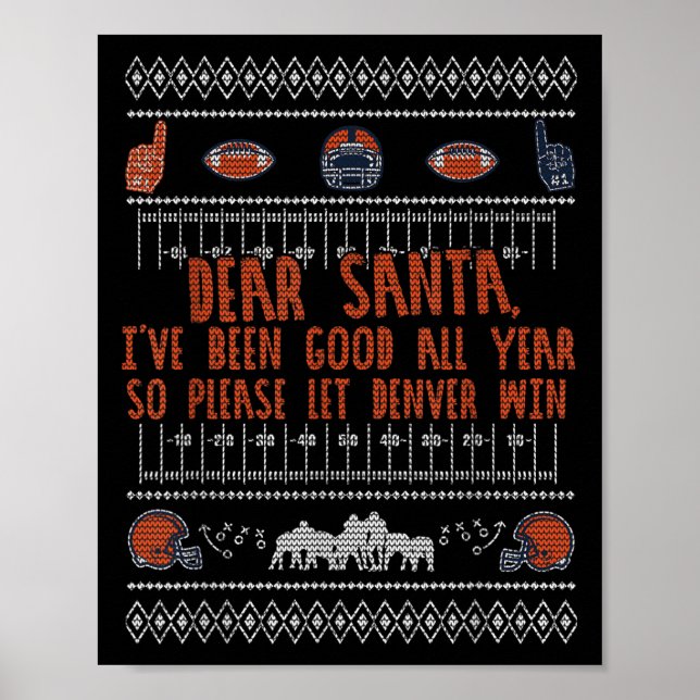 Poster Santa Ugly Christmas Sweater Denver Football Funny (Devant)