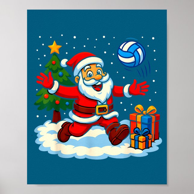 Poster Santa Volleyball Playing Srt Christmas Tree Xmas P (Devant)
