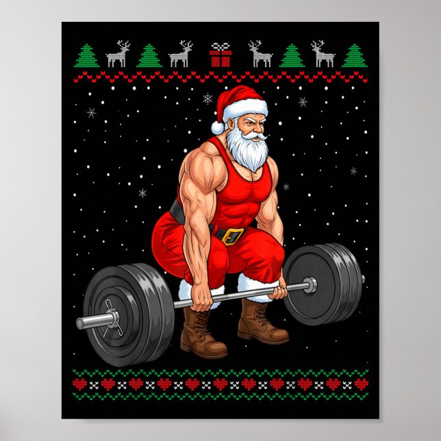 Poster Santa Weightlifting Christmas Deadlift Gym Ugly Sw (Devant)
