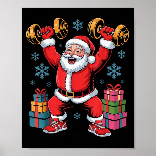 Poster Santa Weightlifting Fitness Gym Training Christmas (Devant)