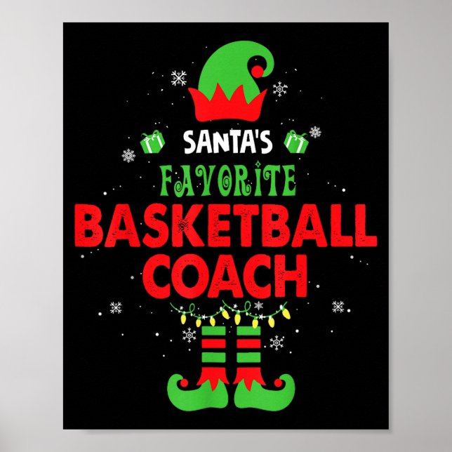 Poster Santa's Favorite Basketball Coach Funny Elf Family (Devant)