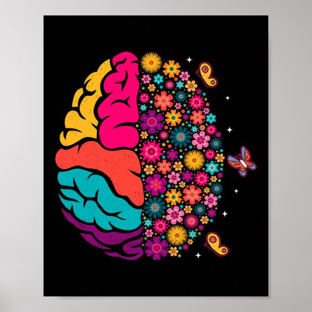 Poster Santé mentale Floral Cerveau Conscience de la dépr (Devant)
