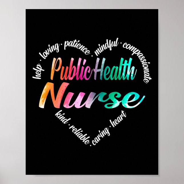 Poster Santé publique Infirmière Coeur Mot Nuage Aquarell (Devant)