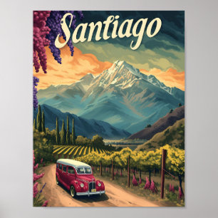 Poster Santiago Chili Illustration de voyage artistique