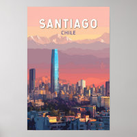 Santiago Chili Illustration Voyage Art Rétro