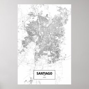 Poster Santiago, Chili (noir sur blanc)